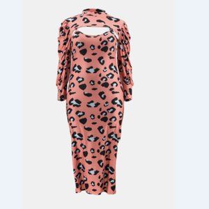 Plus Size Leopard Cami Dress and Puff Sleeve Bolero Set